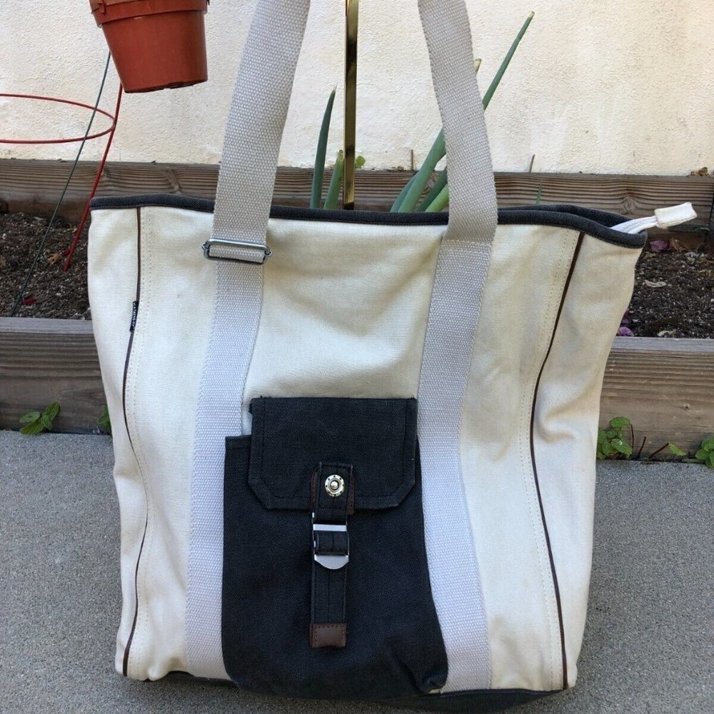 K2 Canvas Tote Bag Shoulder Hand Purse White Black Large Women's​​​​​​​​